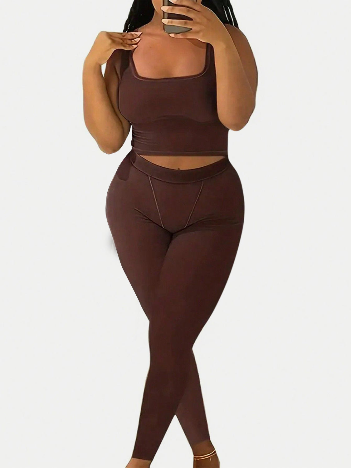 Square Neck Wide Strap Top and Leggings Set - Brinxx Couture