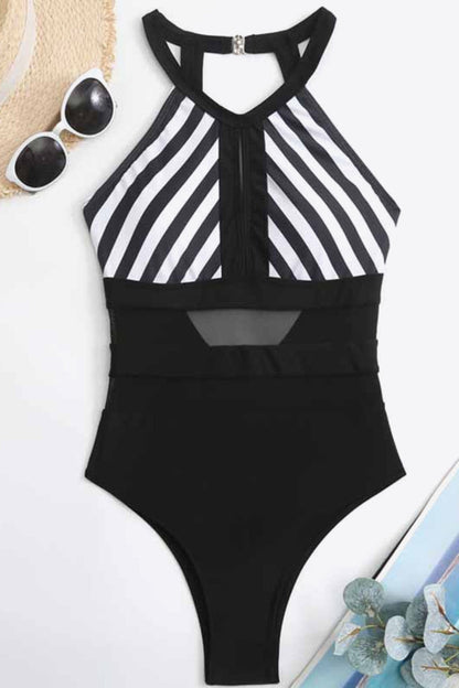 Striped Backless One-Piece Swimsuit - Brinxx Couture