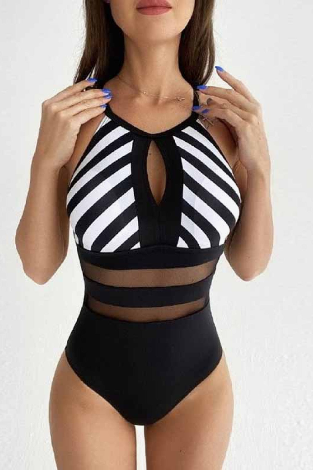 Striped Backless One-Piece Swimsuit - Brinxx Couture