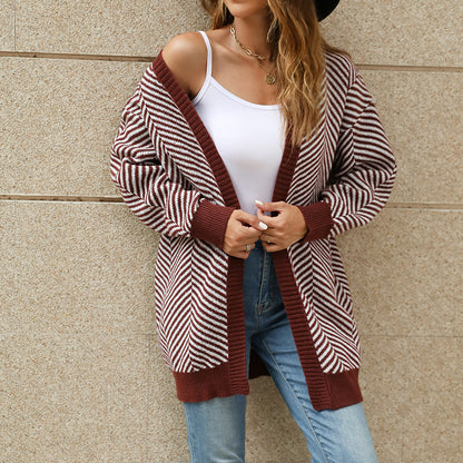 Striped Contrast Knitted Cardigan - Brinxx Couture