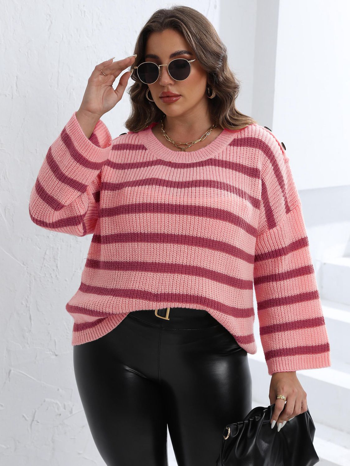 Striped Dropped Shoulder Sweater - Brinxx Couture