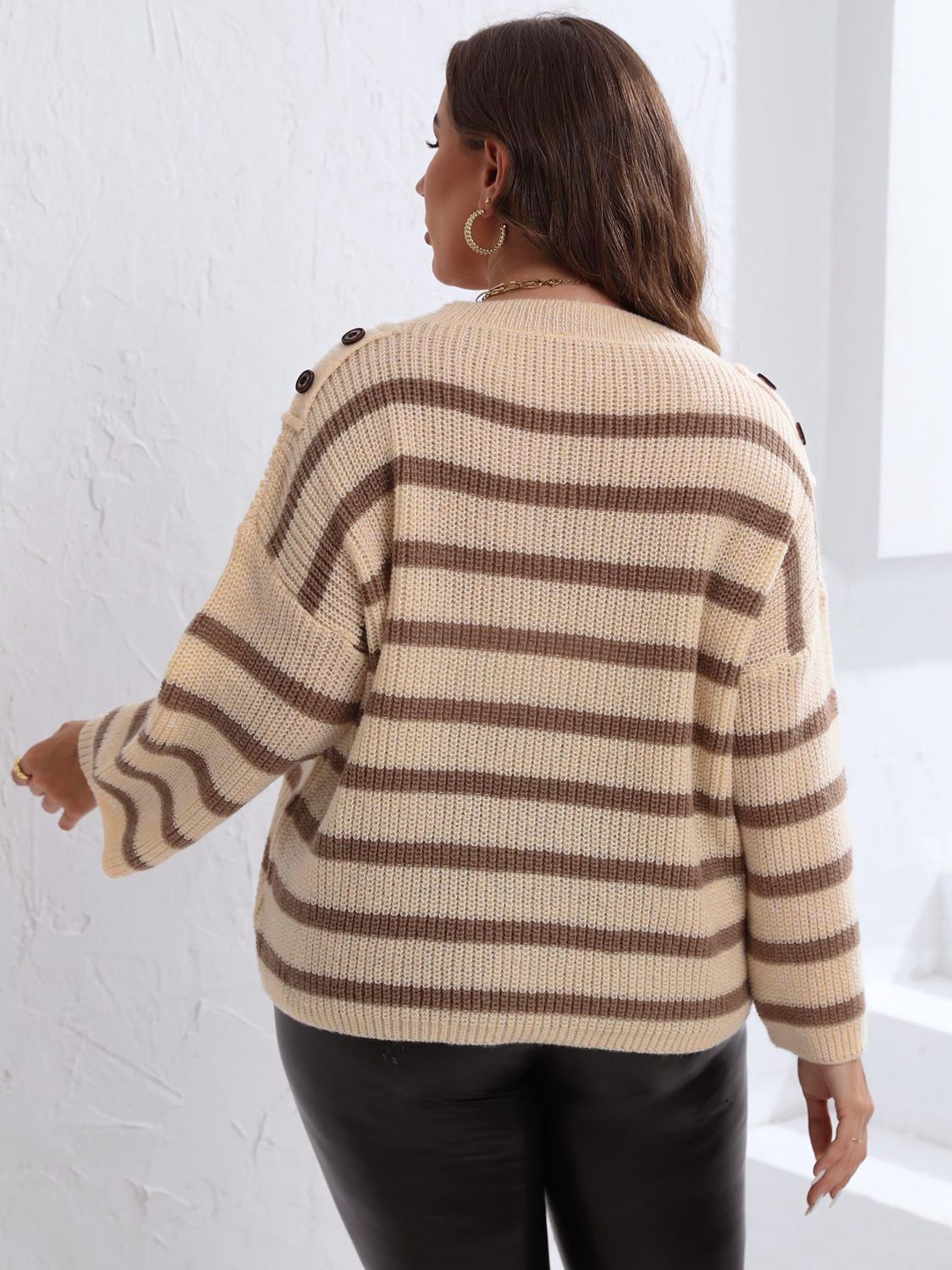 Striped Dropped Shoulder Sweater - Brinxx Couture