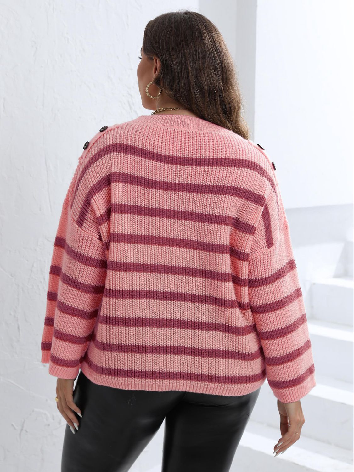 Striped Dropped Shoulder Sweater - Brinxx Couture