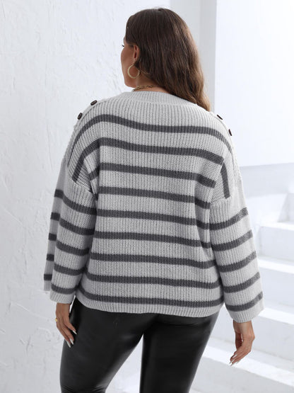 Striped Dropped Shoulder Sweater - Brinxx Couture