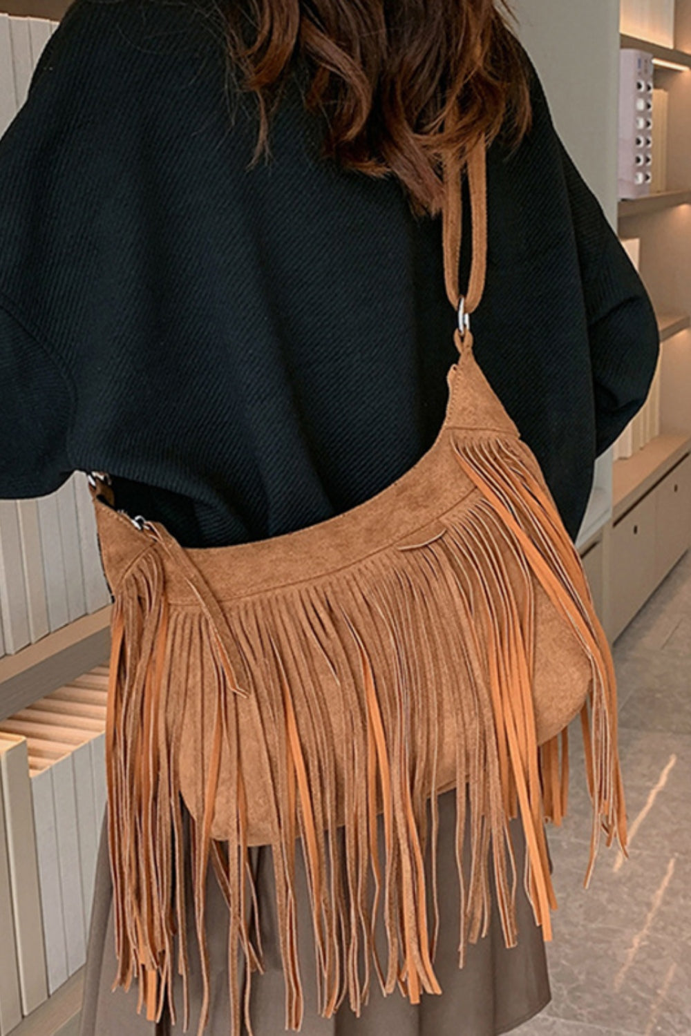 Suede Fringe Adjustable Strap Shoulder Bag - Brinxx Couture