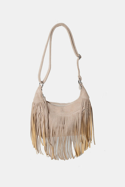 Suede Fringe Adjustable Strap Shoulder Bag - Brinxx Couture