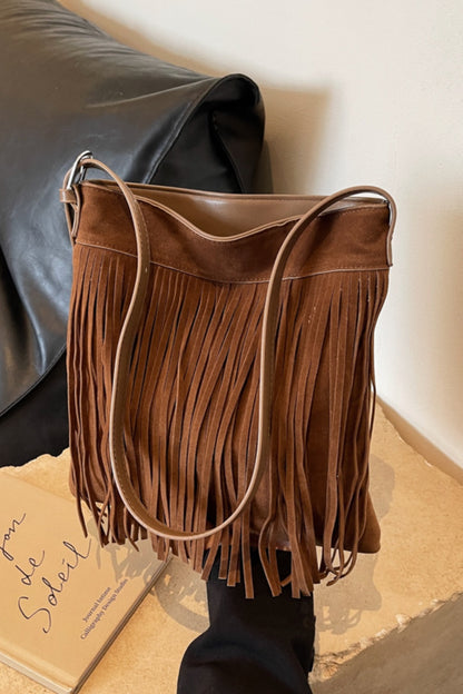 A stylish Suede Fringe Shoulder Strap Bag for women. this piece adds a touch of elegance to your outfit - Brinxx Couture