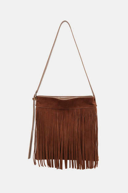 A stylish Suede Fringe Shoulder Strap Bag for women. this piece adds a touch of elegance to your outfit - Brinxx Couture