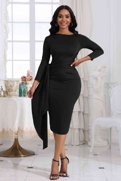 Tie Detail Round Neck Midi Dress - Brinxx Couture