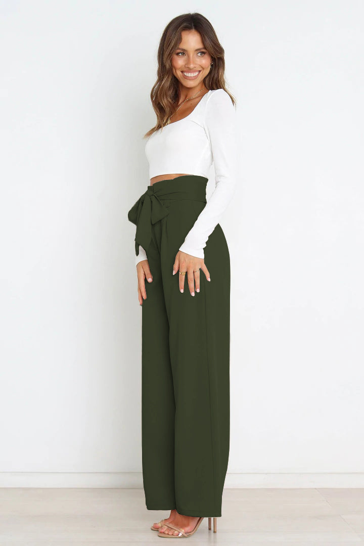 Tie Front Paperbag Wide Leg Pants - Brinxx Couture