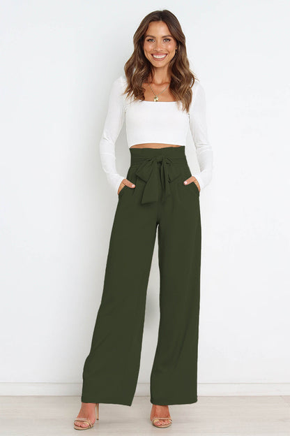 Tie Front Paperbag Wide Leg Pants - Brinxx Couture