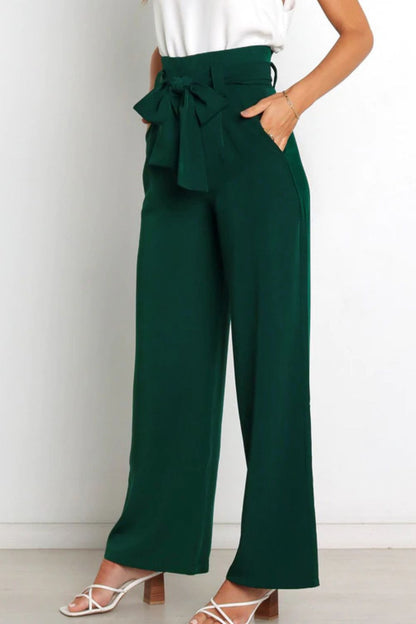 Tie Front Paperbag Wide Leg Pants - Brinxx Couture