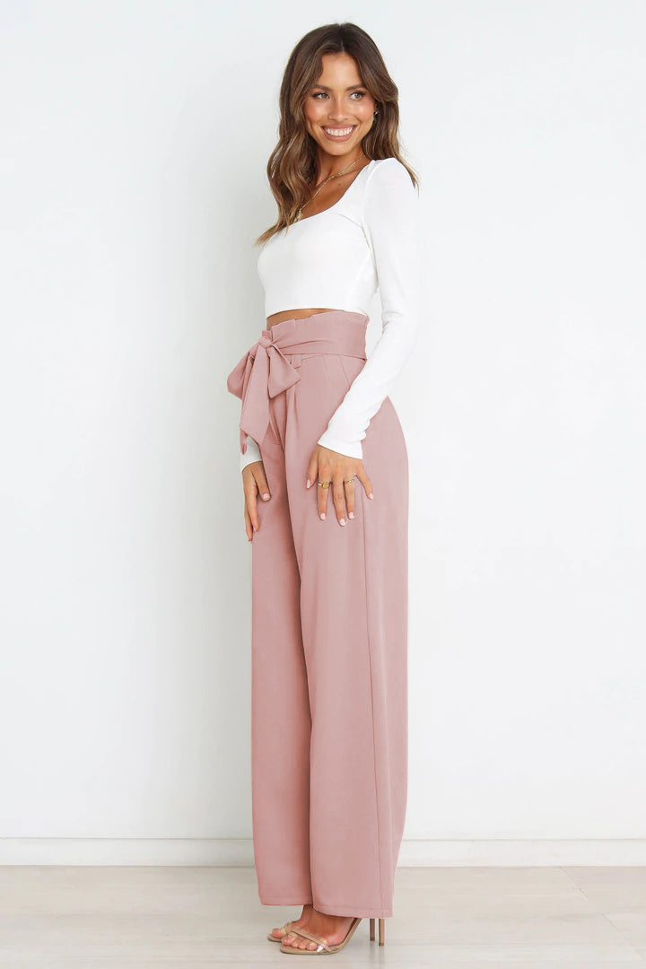 Tie Front Paperbag Wide Leg Pants - Brinxx Couture