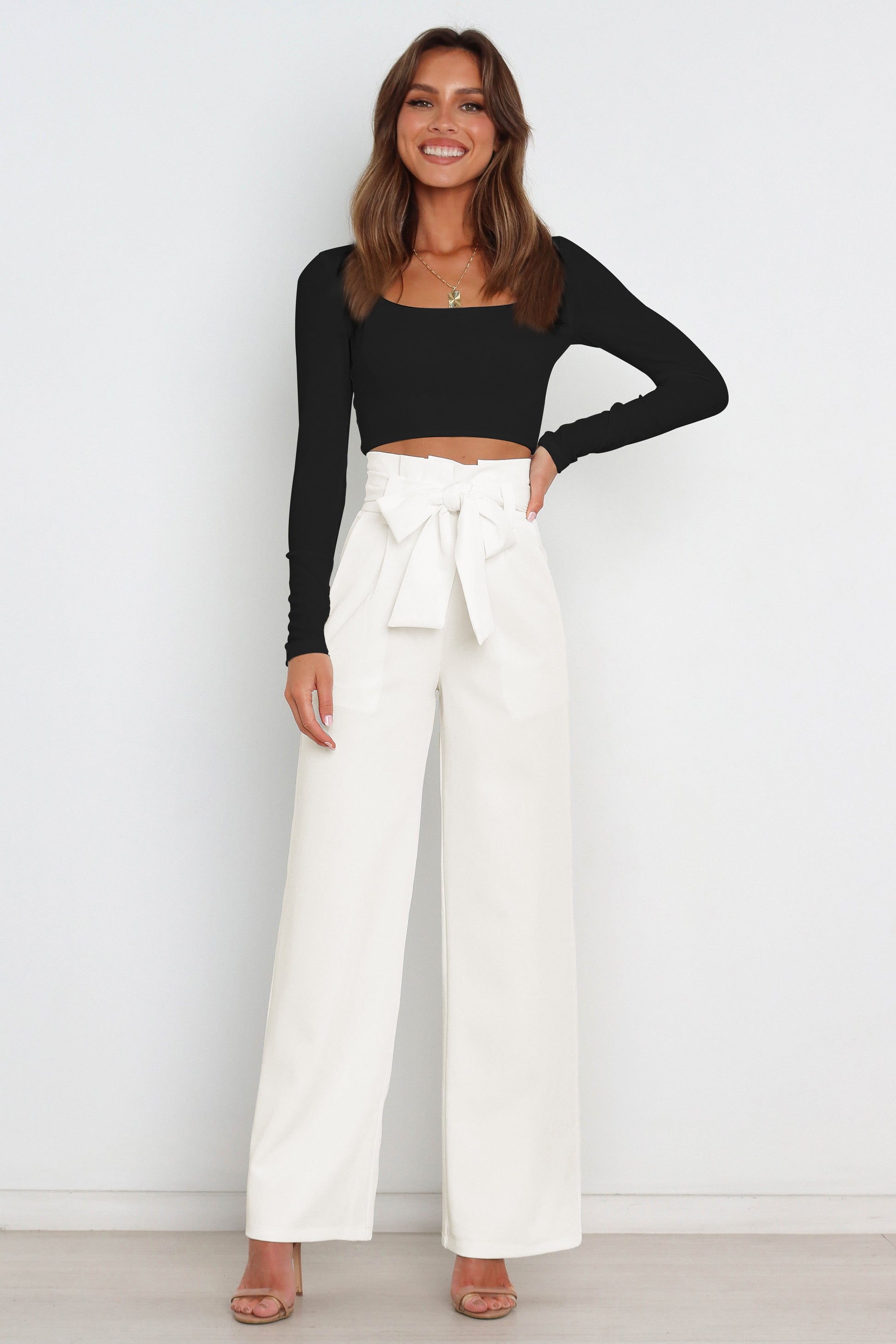 Tie Front Paperbag Wide Leg Pants - Brinxx Couture