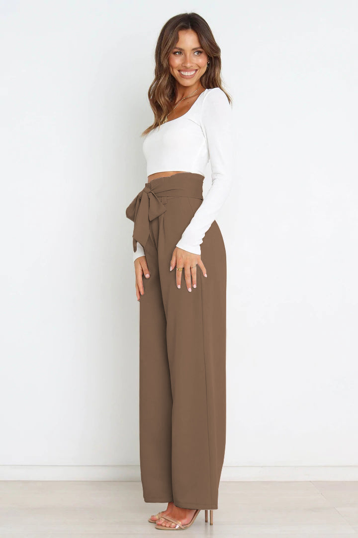 Tie Front Paperbag Wide Leg Pants - Brinxx Couture