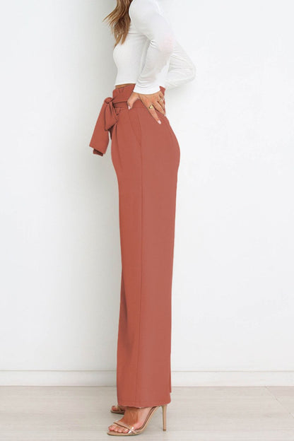 Tie Front Paperbag Wide Leg Pants - Brinxx Couture