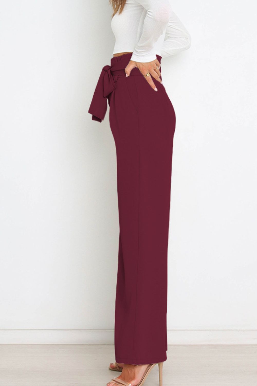 Tie Front Paperbag Wide Leg Pants - Brinxx Couture