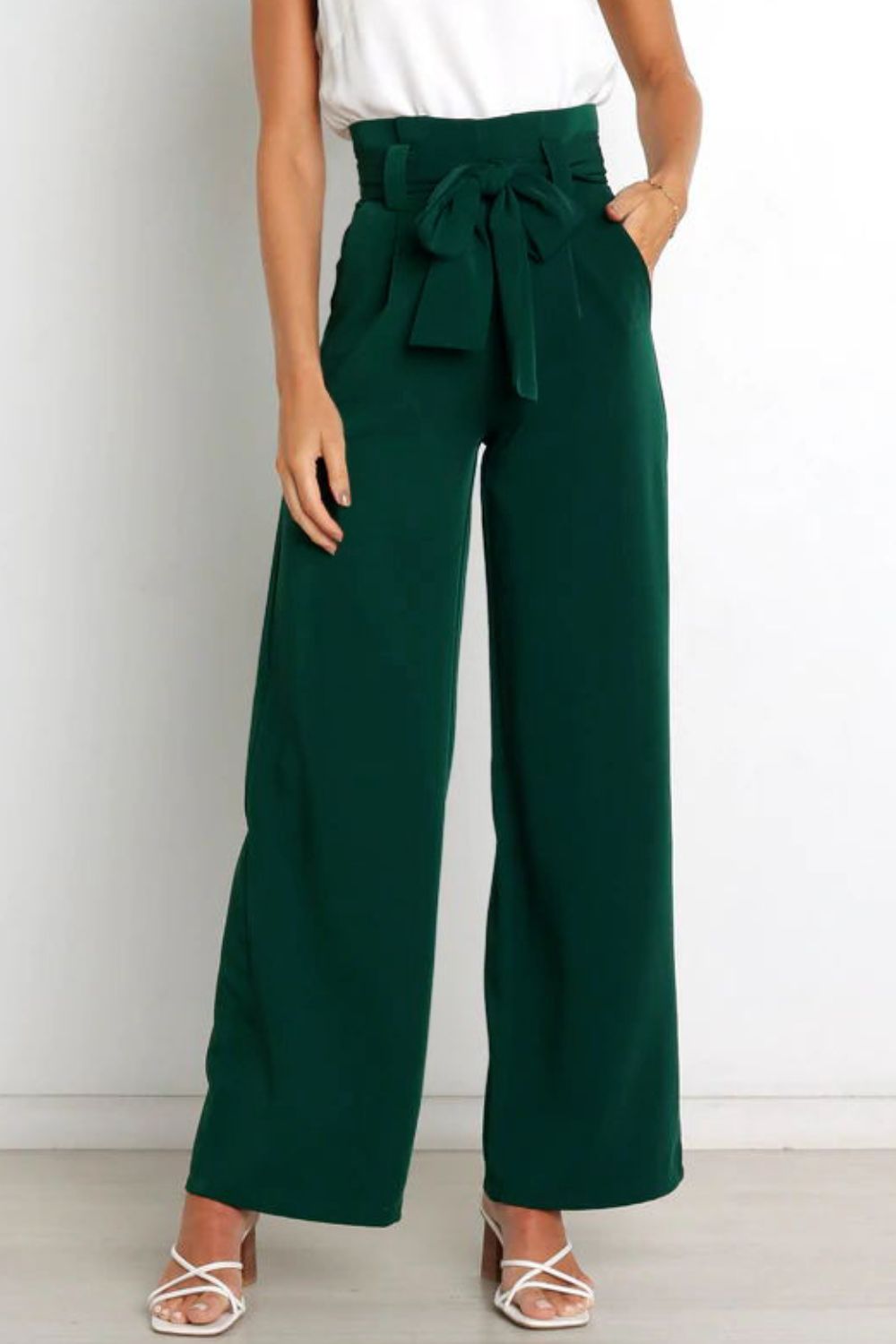 Tie Front Paperbag Wide Leg Pants - Brinxx Couture