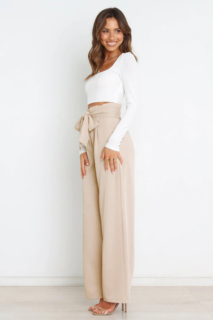 Tie Front Paperbag Wide Leg Pants - Brinxx Couture