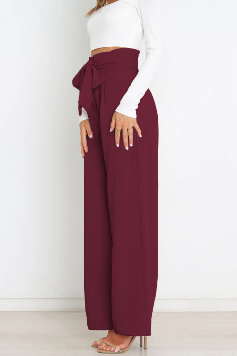 Tie Front Paperbag Wide Leg Pants - Brinxx Couture