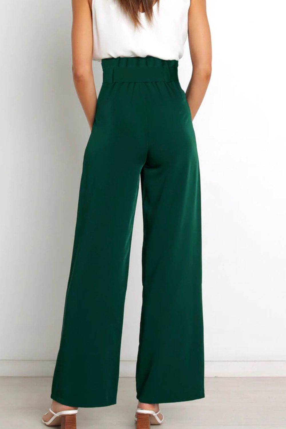 Tie Front Paperbag Wide Leg Pants - Brinxx Couture