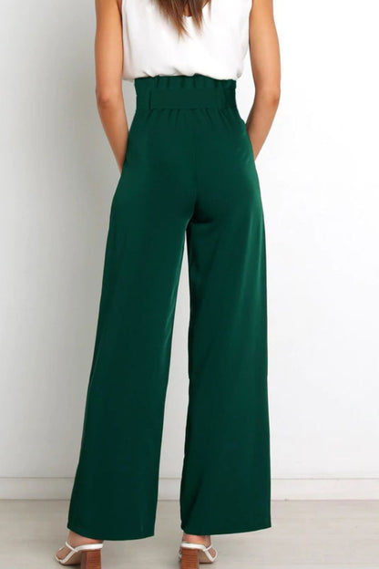 Tie Front Paperbag Wide Leg Pants - Brinxx Couture