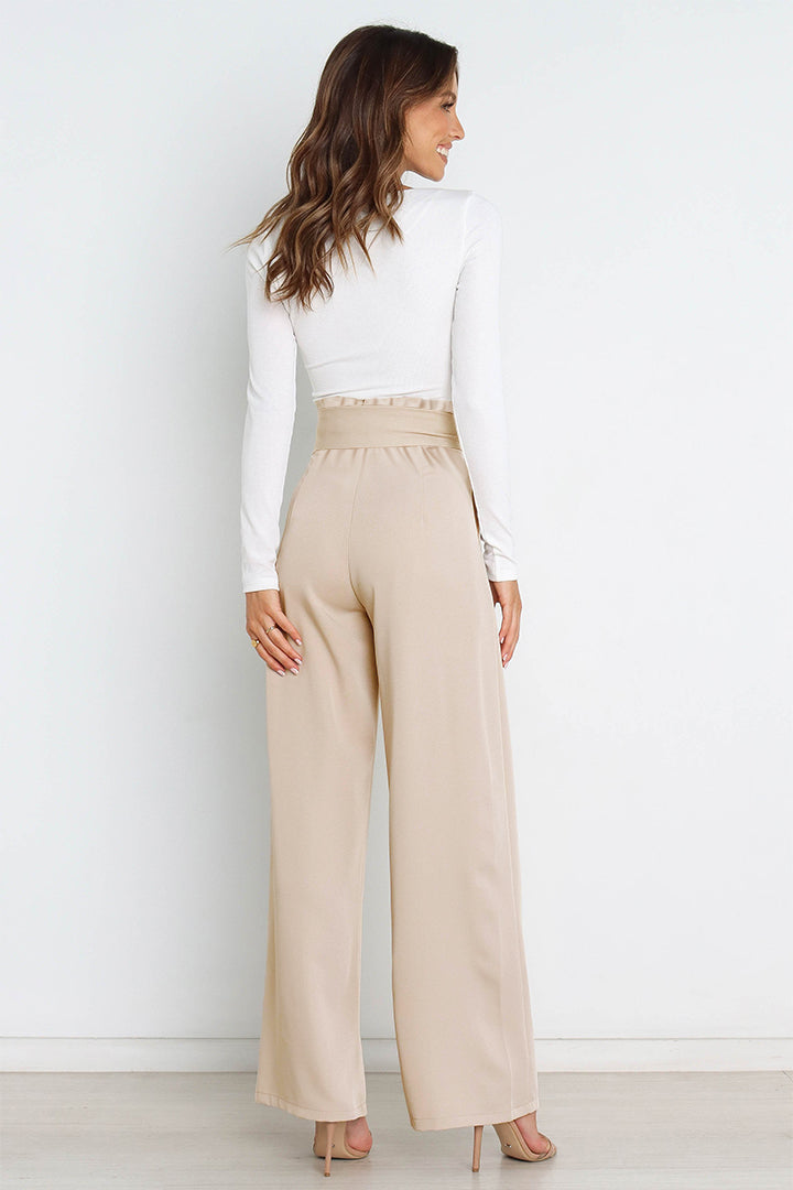 Tie Front Paperbag Wide Leg Pants - Brinxx Couture