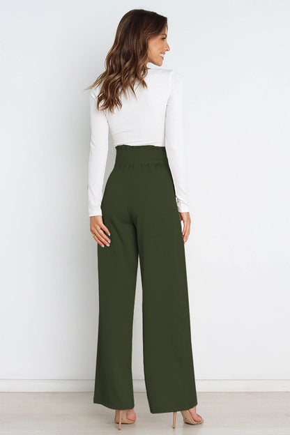 Tie Front Paperbag Wide Leg Pants - Brinxx Couture