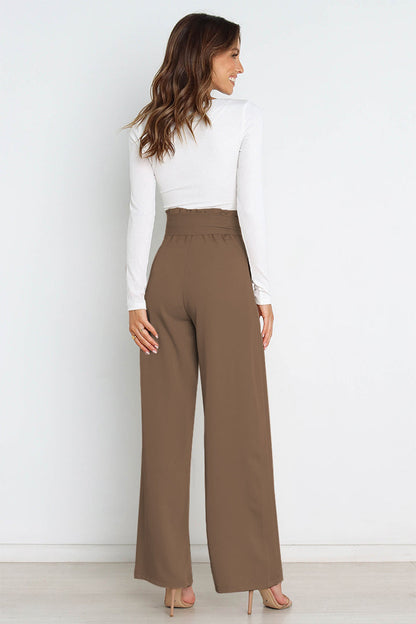 Tie Front Paperbag Wide Leg Pants - Brinxx Couture