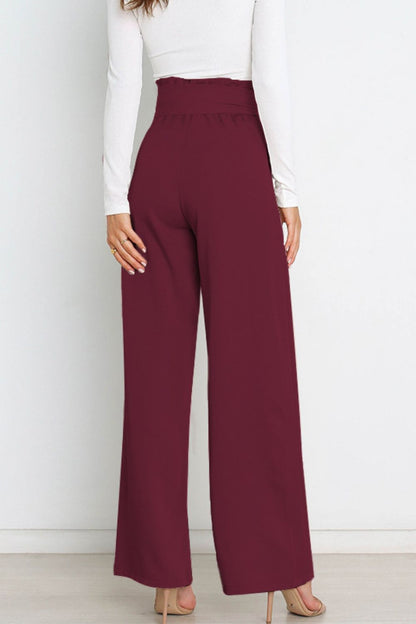 Tie Front Paperbag Wide Leg Pants - Brinxx Couture