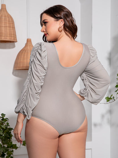 Tied Deep V Balloon Sleeve One-Piece Swimsuit - Brinxx Couture