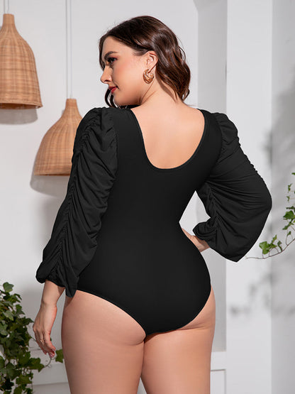 Tied Deep V Balloon Sleeve One-Piece Swimsuit - Brinxx Couture