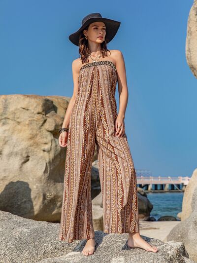 Tied Printed Tube Wide Leg Jumpsuit - Brinxx Couture