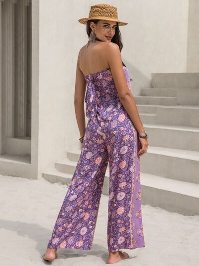 Tied Printed Tube Wide Leg Jumpsuit - Brinxx Couture