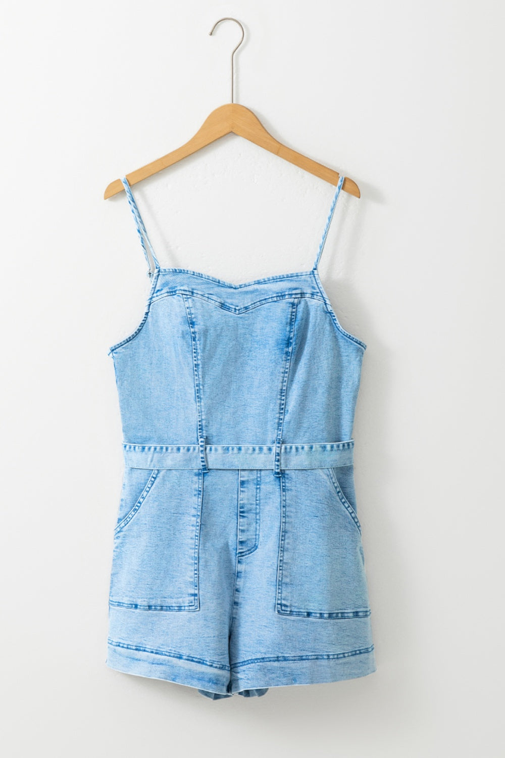 Tied Spaghetti Strap Denim Romper - Brinxx Couture