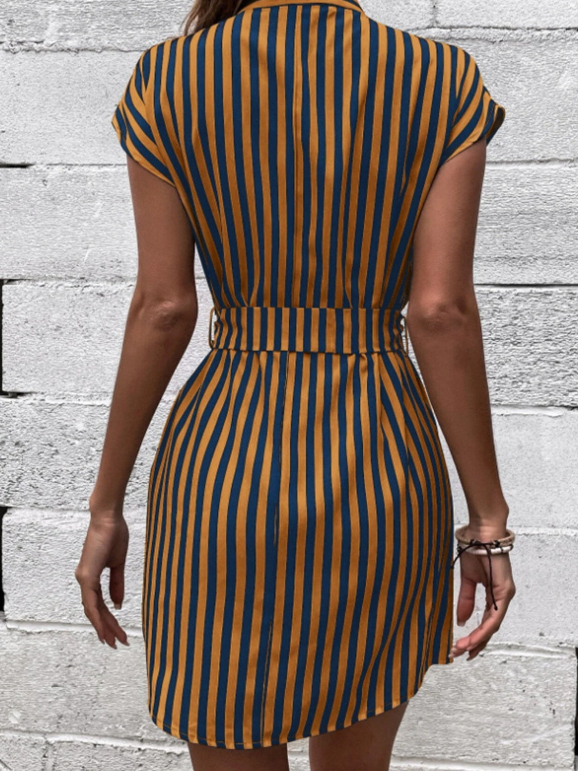 Tied Striped Cap Sleeve Mini Dress - Brinxx Couture