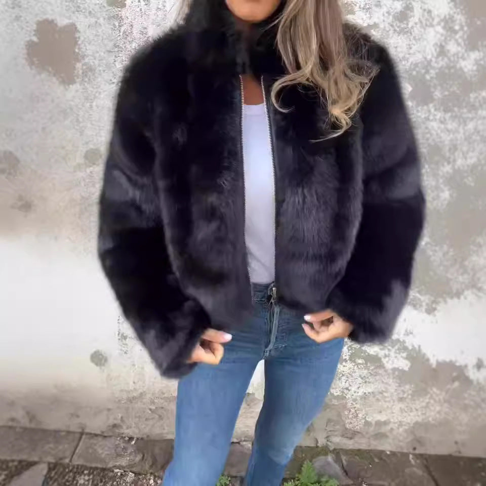 A stylish Turtleneck Faux Fur Zipper Casual Coat for women. this piece adds a touch of elegance to your outfit - Brinxx Couture