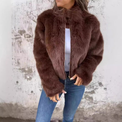 A stylish Turtleneck Faux Fur Zipper Casual Coat for women. this piece adds a touch of elegance to your outfit - Brinxx Couture