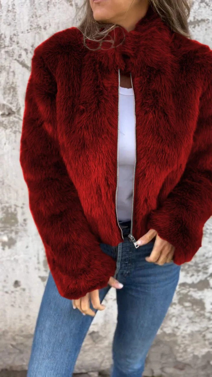 A stylish Turtleneck Faux Fur Zipper Casual Coat for women. this piece adds a touch of elegance to your outfit - Brinxx Couture