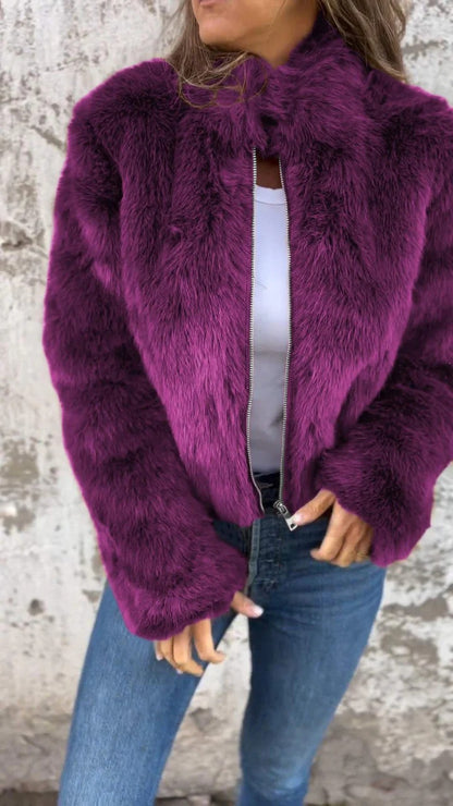 A stylish Turtleneck Faux Fur Zipper Casual Coat for women. this piece adds a touch of elegance to your outfit - Brinxx Couture