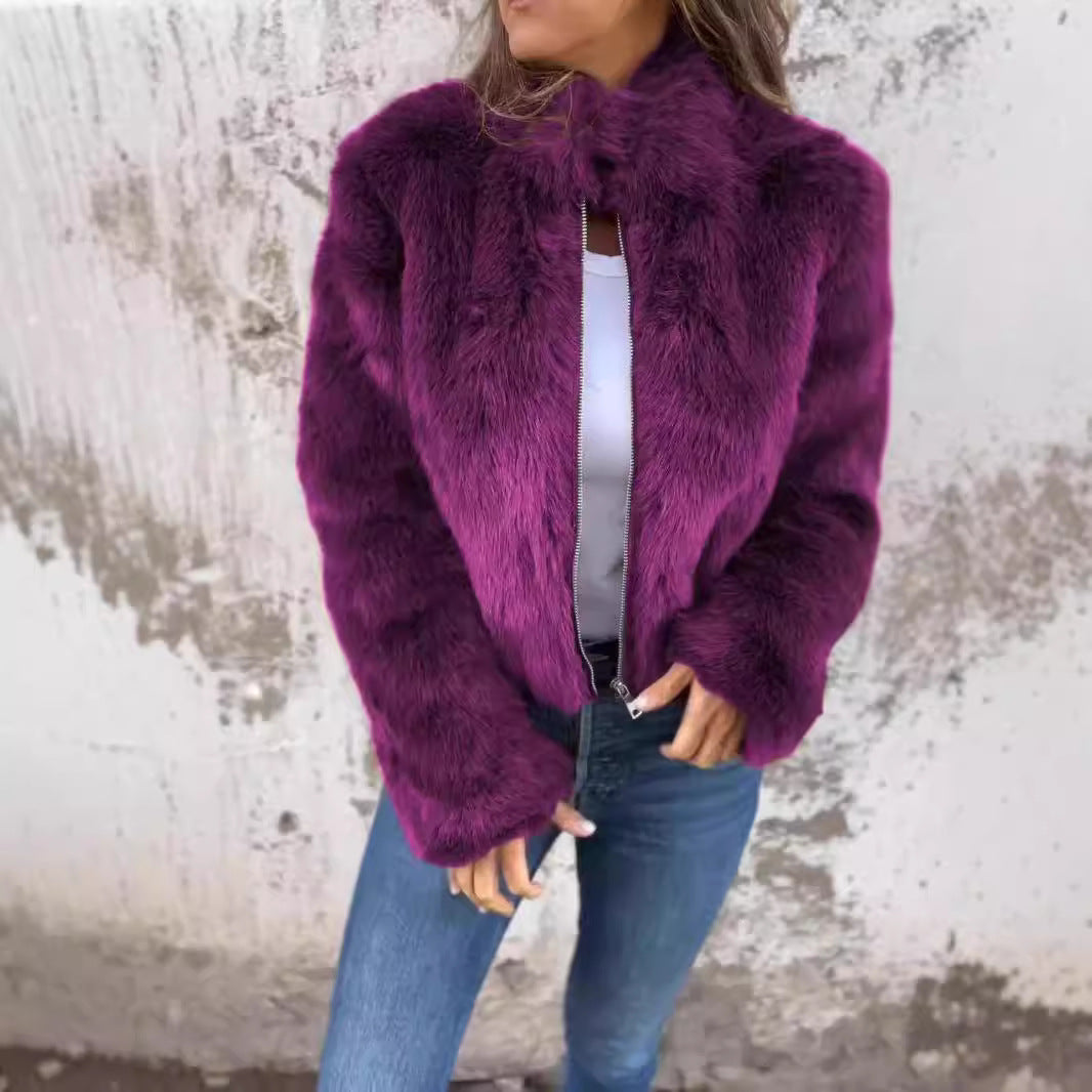 A stylish Turtleneck Faux Fur Zipper Casual Coat for women. this piece adds a touch of elegance to your outfit - Brinxx Couture