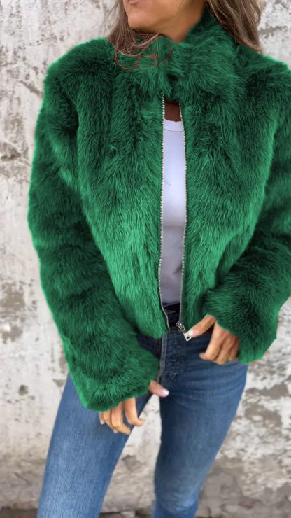 A stylish Turtleneck Faux Fur Zipper Casual Coat for women. this piece adds a touch of elegance to your outfit - Brinxx Couture