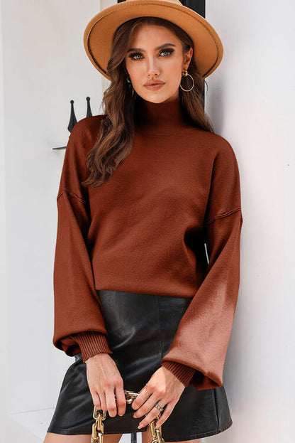 Turtleneck Lantern Sleeve Sweater - Brinxx Couture