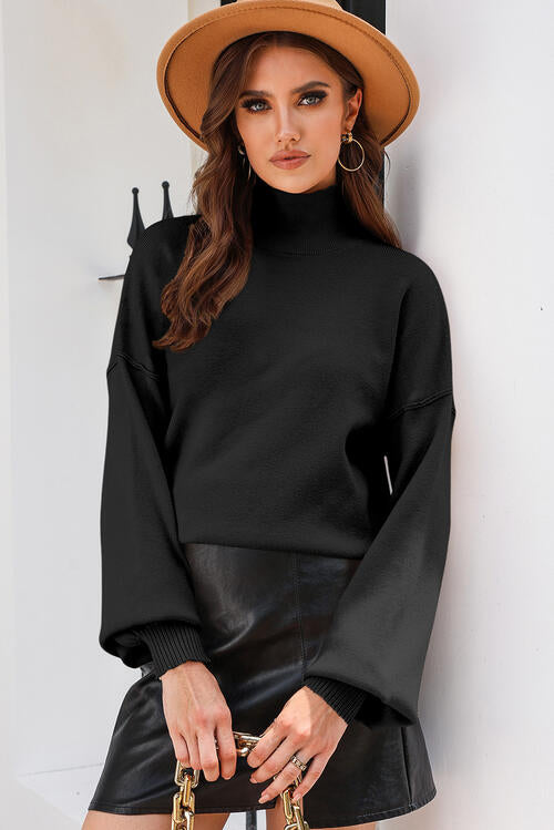 Turtleneck Lantern Sleeve Sweater - Brinxx Couture