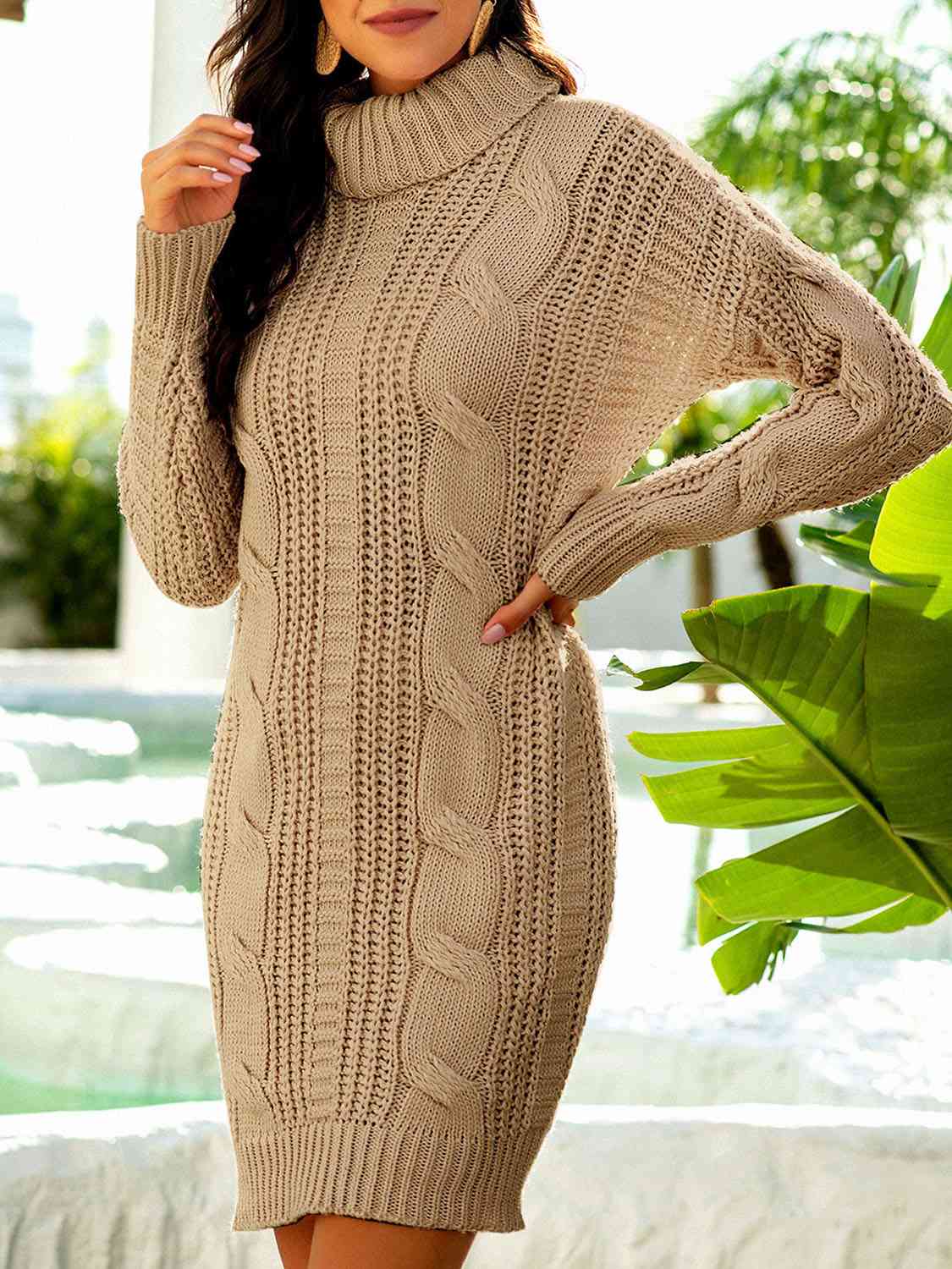 Turtleneck Ribbed Sweater Dress - Brinxx Couture