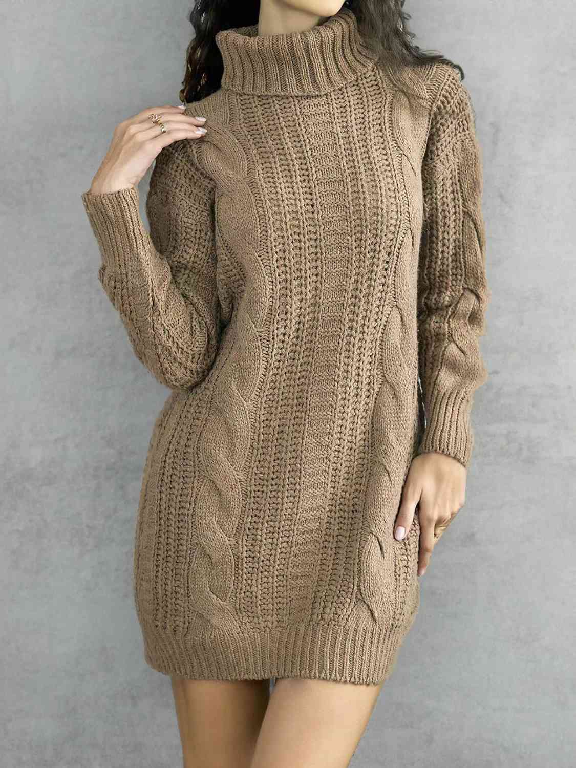 Turtleneck Ribbed Sweater Dress - Brinxx Couture