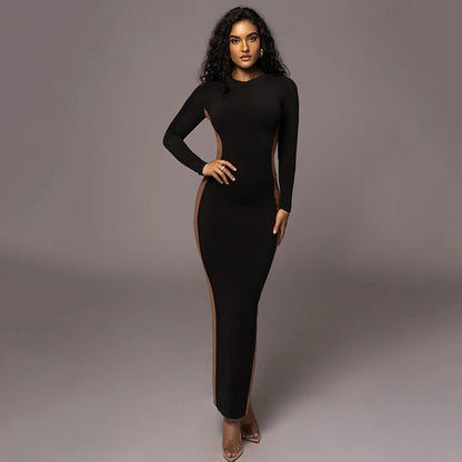 A stylish Two Tone Full Length Bodycon Dress for women. this piece adds a touch of elegance to your outfit - Brinxx Couture