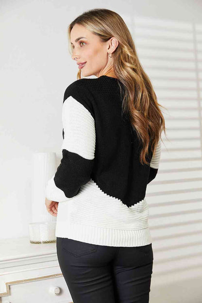 Two-Tone Openwork Rib-Knit Sweater - Brinxx Couture