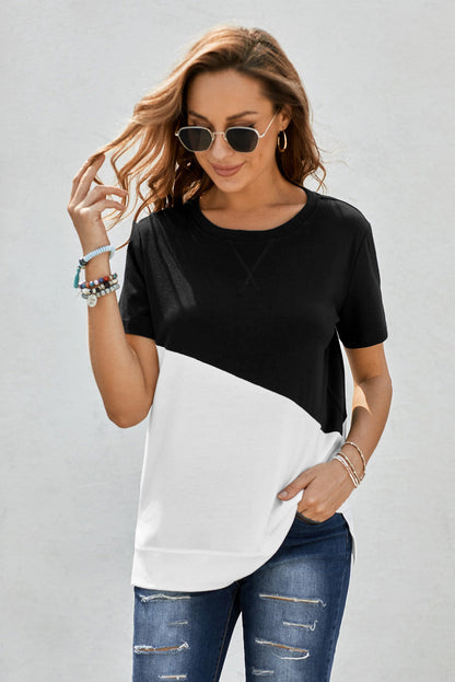 Two-Tone Round Neck Tee - Brinxx Couture