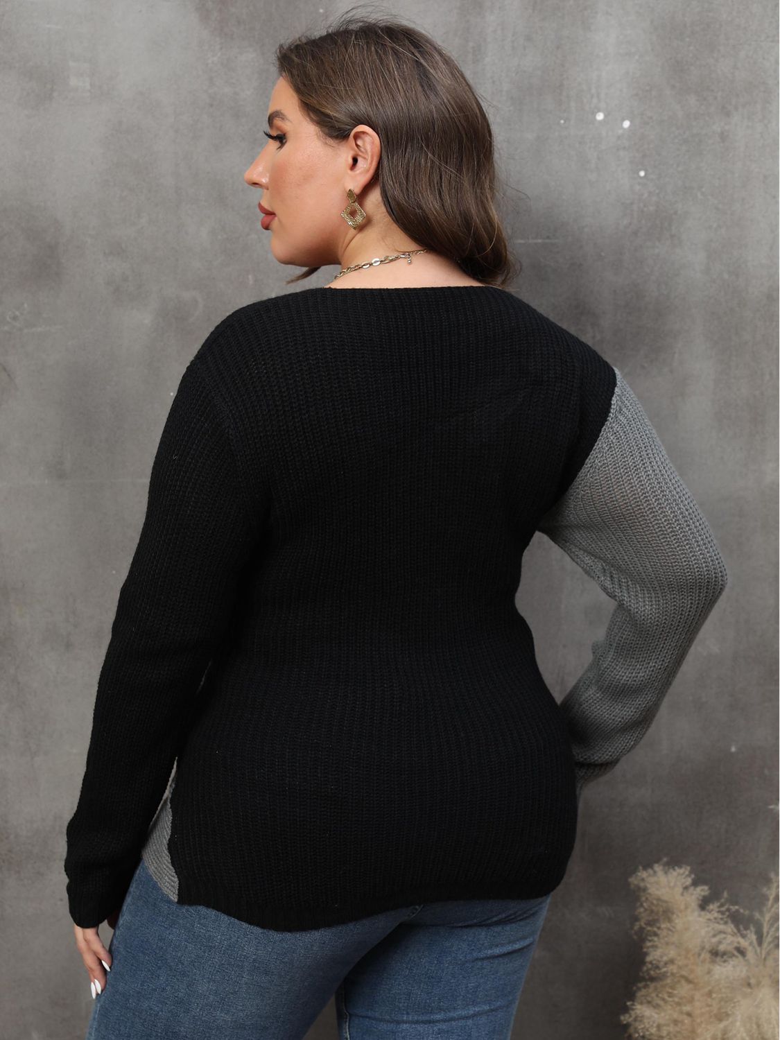 Two-Tone Surplice Neck Sweater - Brinxx Couture